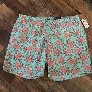 CLUB ROOM Quick Dry Swim Trunks Mint Color Neon Orange Octopus Printed Sz XXL